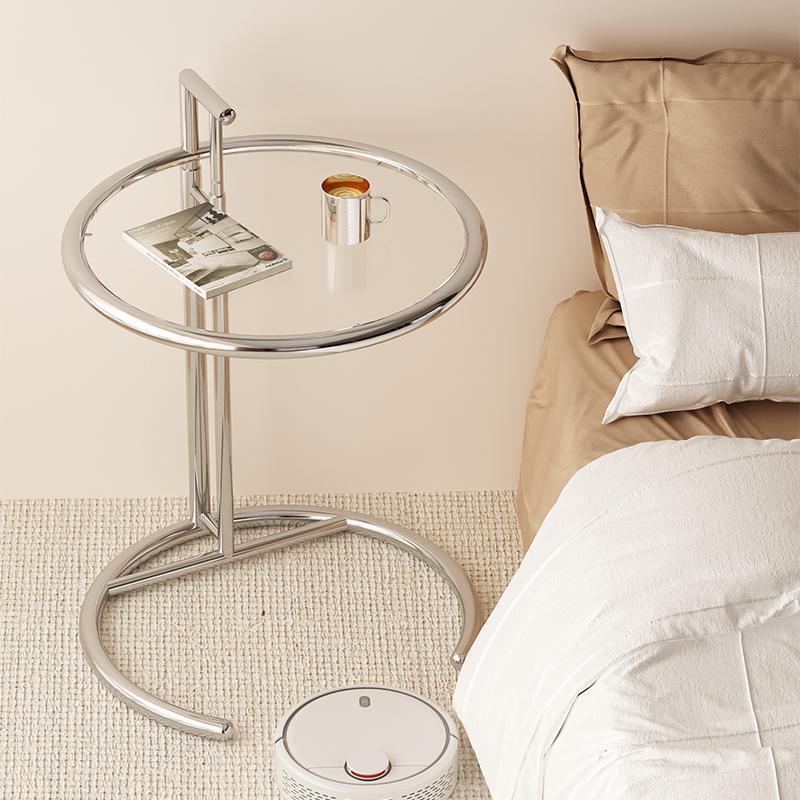 Minimalist Stainless Steel Glass Extendable Round Side Table
