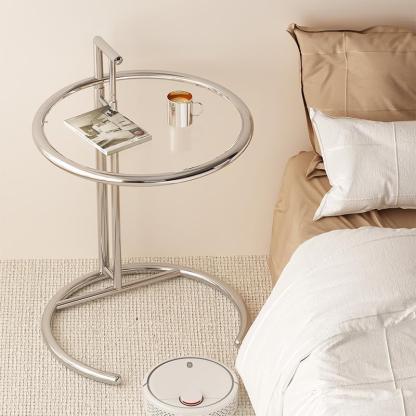 Minimalist Stainless Steel Glass Extendable Round Side Table