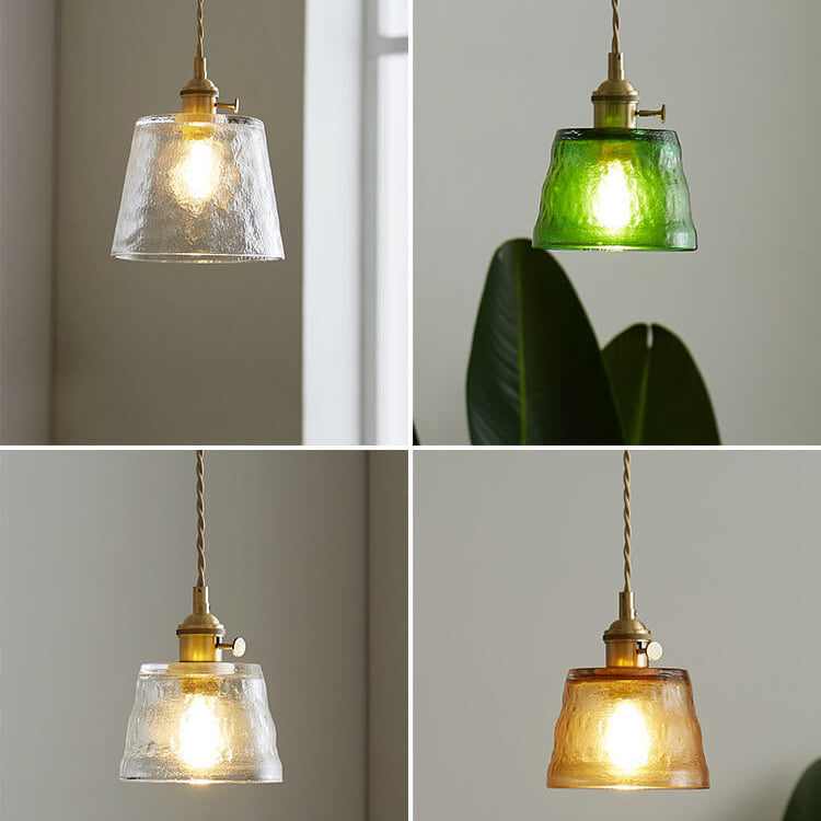 Vintage Glass Brass Drum Pendant Light