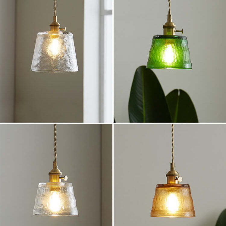 Vintage Glass Brass Drum Pendant Light
