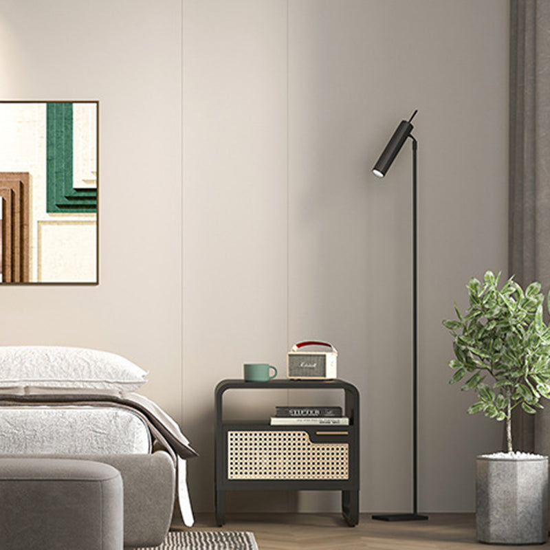Minimalist Wood Rattan 1-Drawer Nightstand