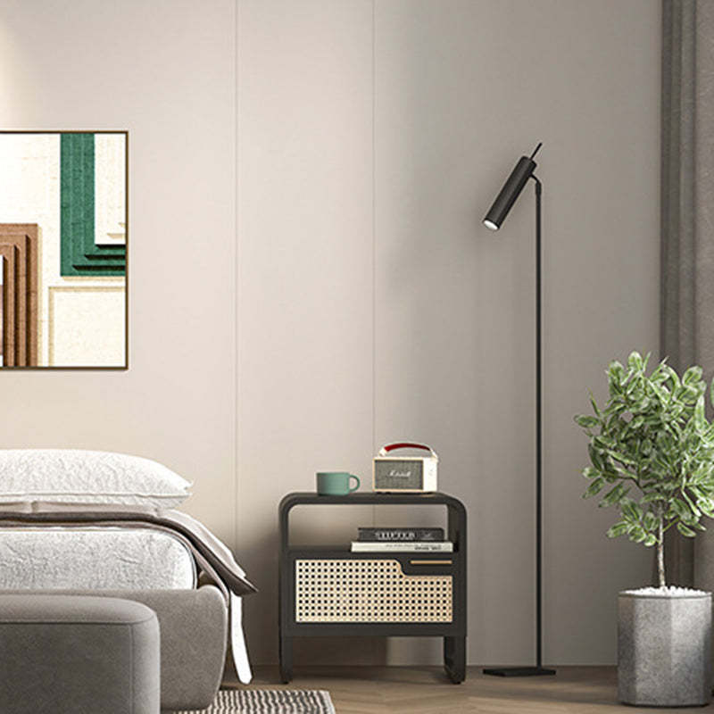 Minimalist Wood Rattan 1-Drawer Nightstand