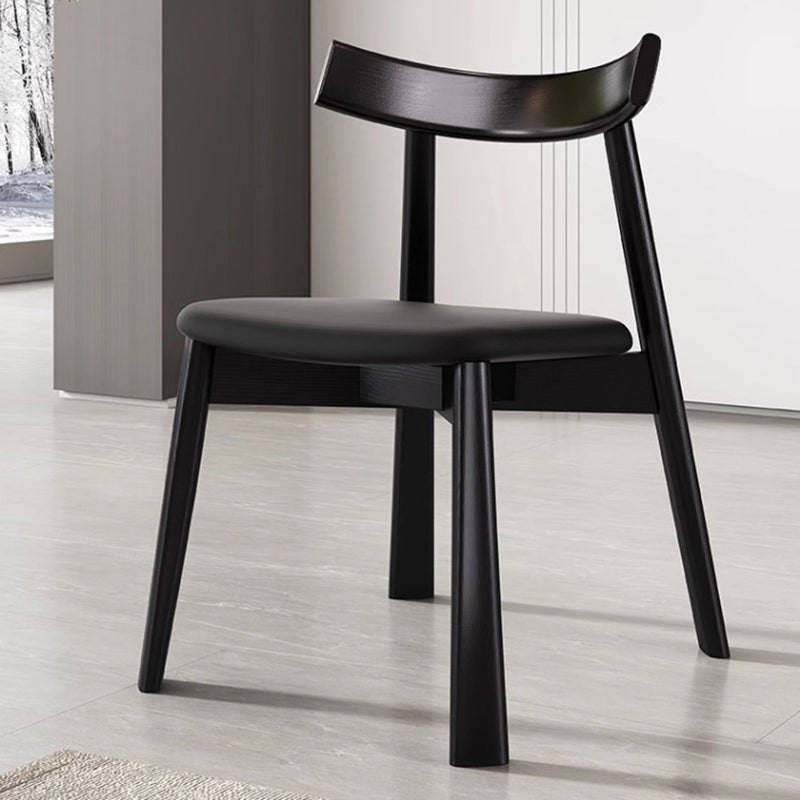 Nordic Upholstered Curved Leather Wood Dining Chair — Orange