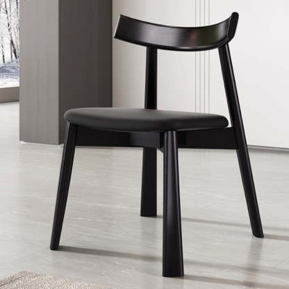 Nordic Upholstered Curved Leather Wood Dining Chair — Orange