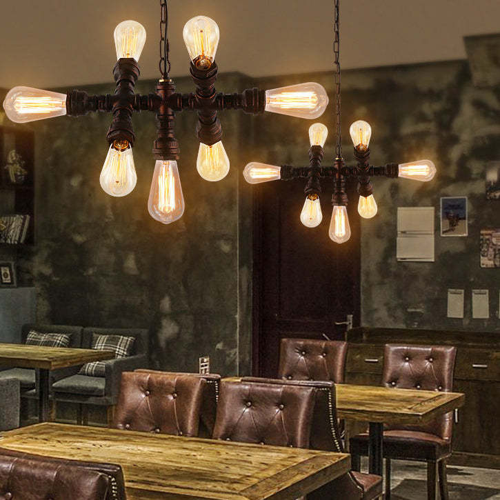 Industrial Iron Water Pipe 7-Light Chandelier
