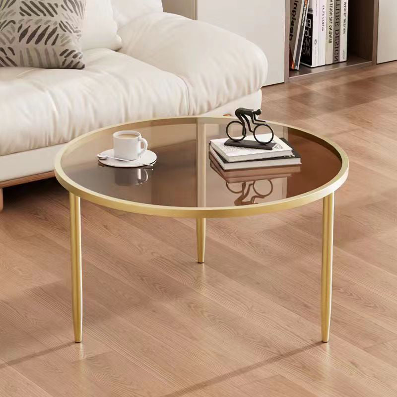 Minimalist Round Glass Metal Coffee Table — Transparent + Gold Frame
