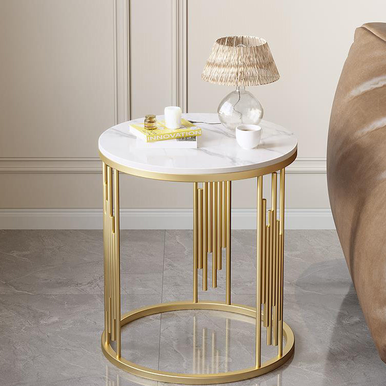 Scandinavian Rock Slab Carbon Steel End Table — White Tabletop + Gold Frame