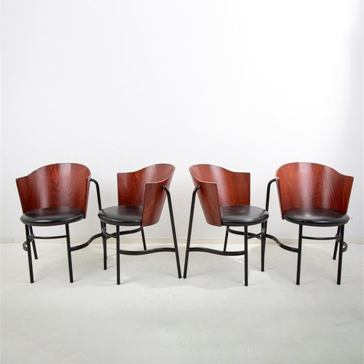Nordic Curved Wood Iron Leather Chair