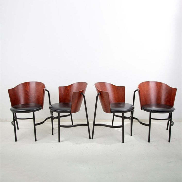 Nordic Curved Wood Iron Leather Chair