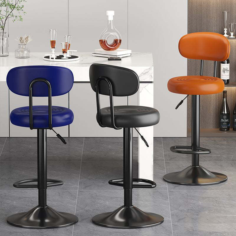 Contemporary Leather Swivel Bar Stool Height Adjustable — Blue Seat + Black Base
