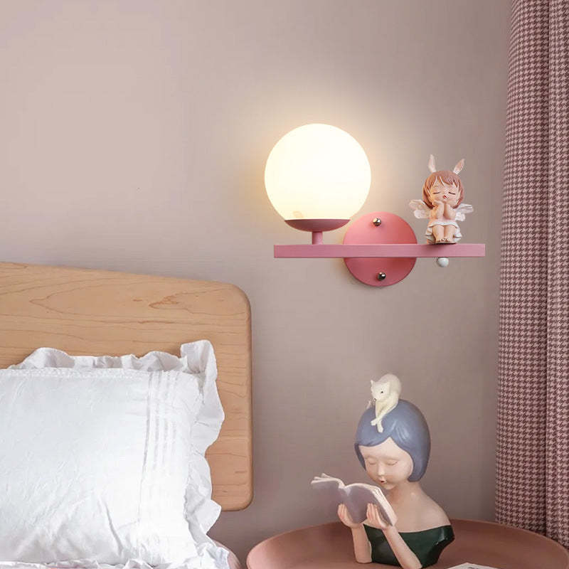 Kids Girls Unicorn Orb Resin Iron Glass Wall Sconce — B - Pink / Right / 110V-120V For US/CA