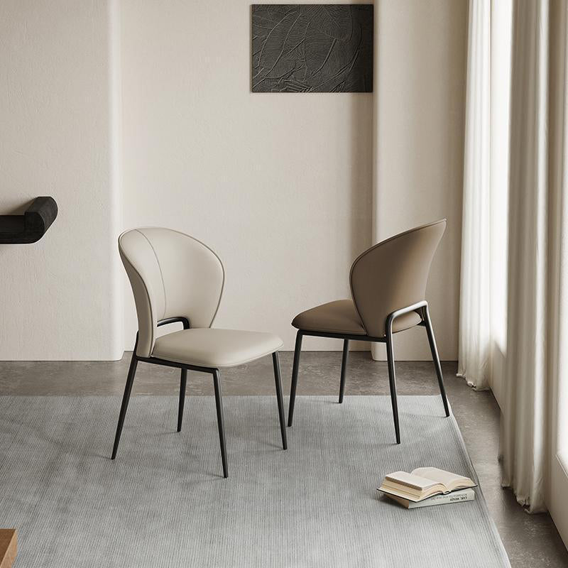Modern Fiber Leather Metal Dining Chair — Black
