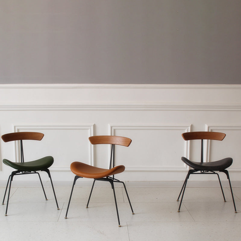 Industrial Ant Arch Wood Leather Dining Chair — Black - Leather / Dark Brown