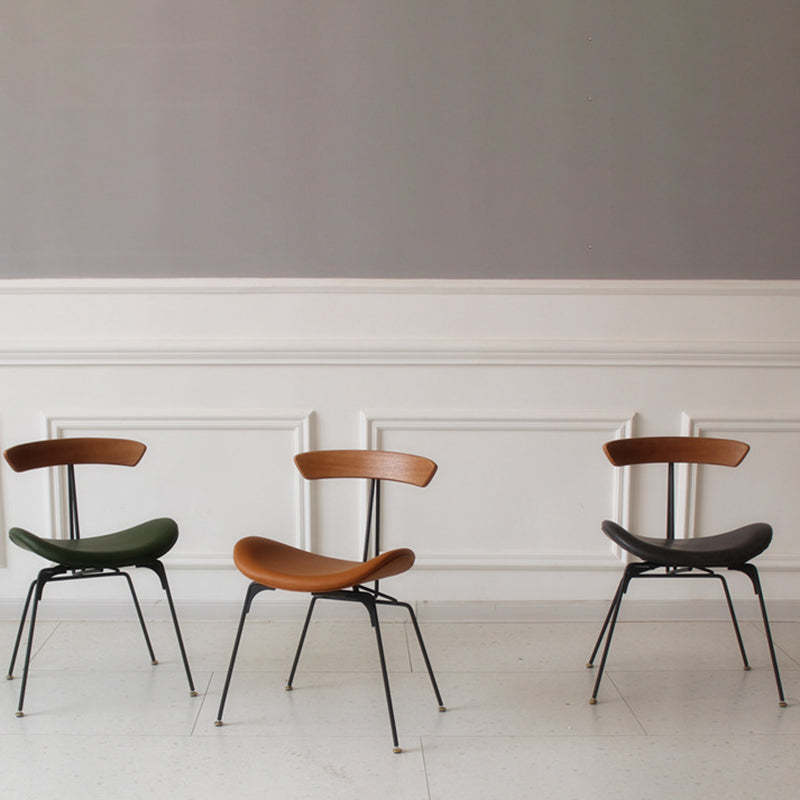 Industrial Ant Arch Wood Leather Dining Chair — Black - Leather / Dark Brown