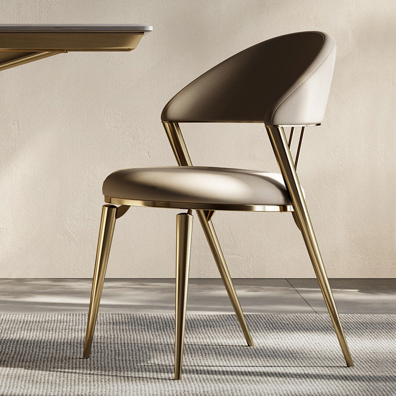 Modern Cushion Microfiber Leather Steel Dining Chair — B - Full Leather / Champagne Gold