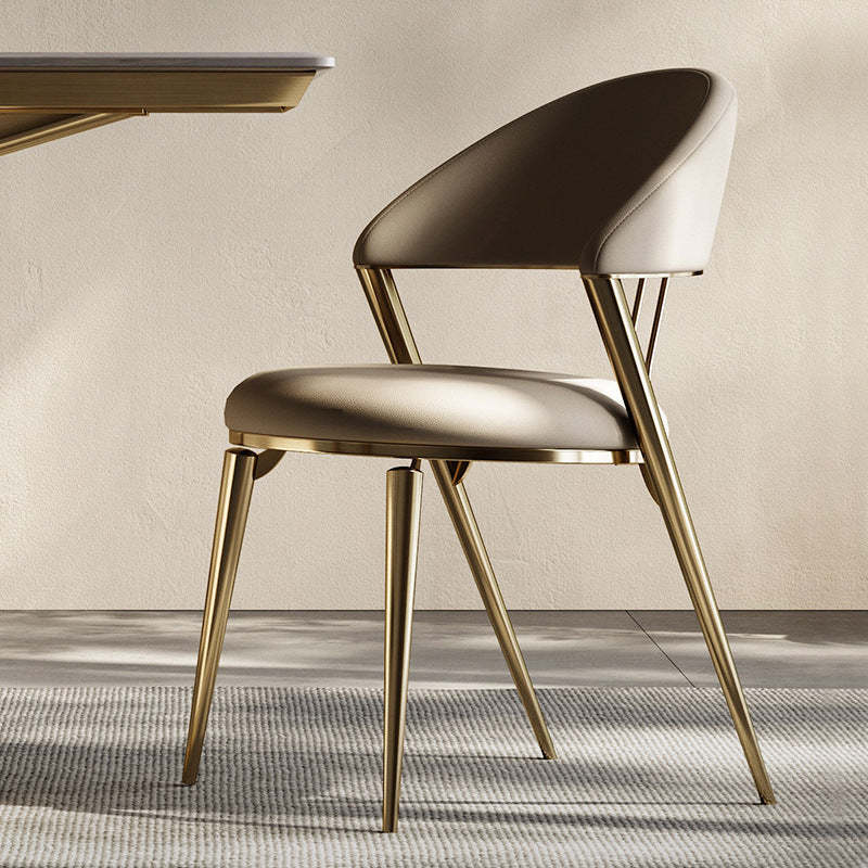Modern Cushion Microfiber Leather Steel Dining Chair — B - Full Leather / Champagne Gold