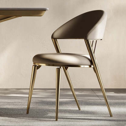 Modern Cushion Microfiber Leather Steel Dining Chair — B - Full Leather / Champagne Gold