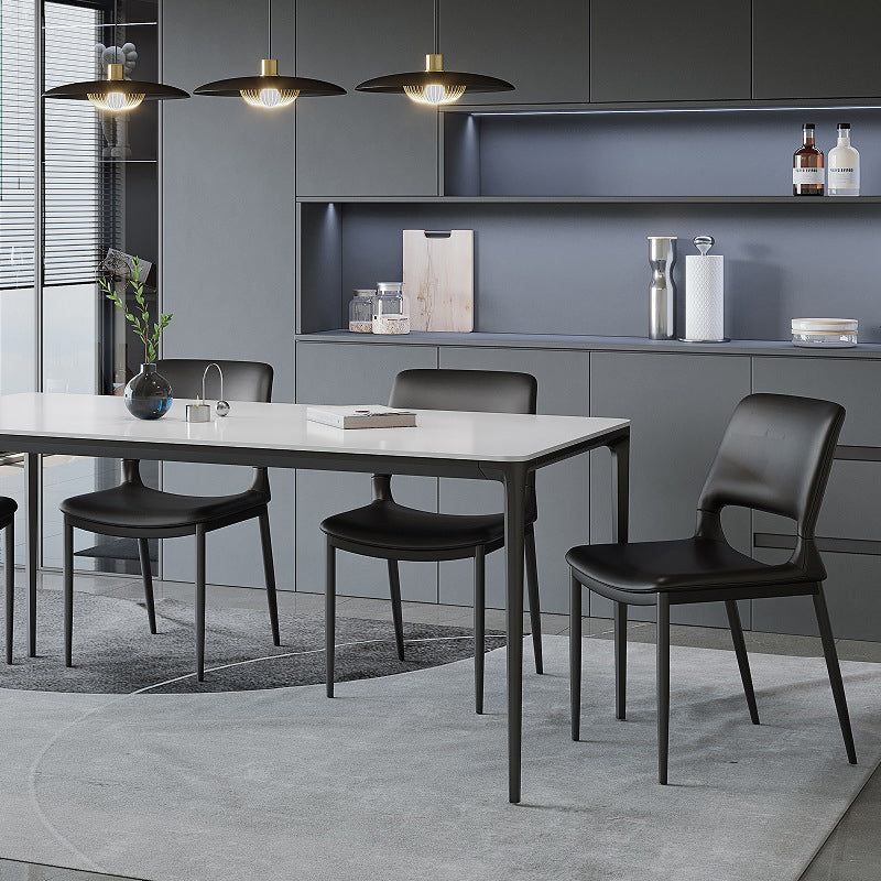 Minimalist Curved-Seat Leather Steel Dining Chair