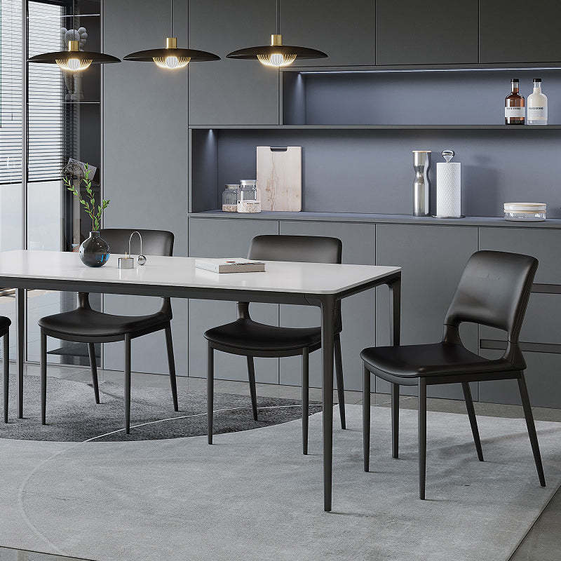 Minimalist Curved-Seat Leather Steel Dining Chair