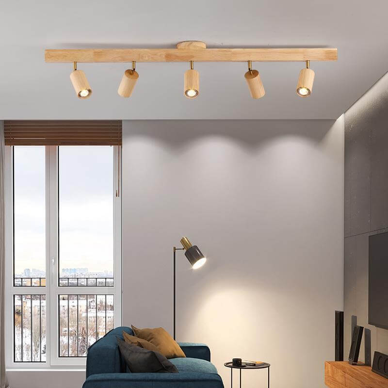 Japanese Wooden Track LED Semi-Flush Ceiling Light