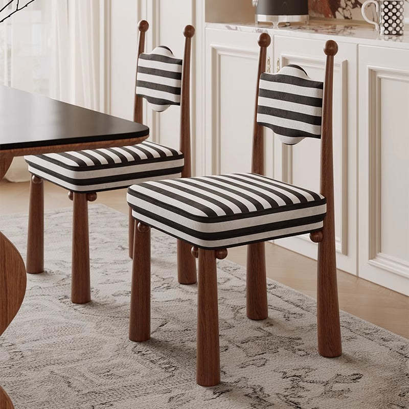 French Zebra-Print Fabric Ash Wood Dining Chair