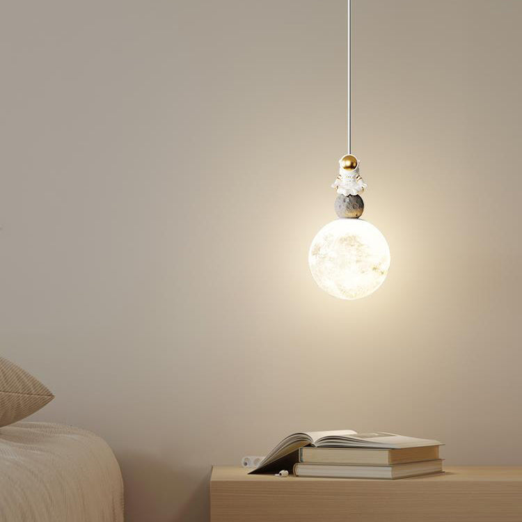 Minimalist Astronaut Moon Iron Resin LED Pendant Light