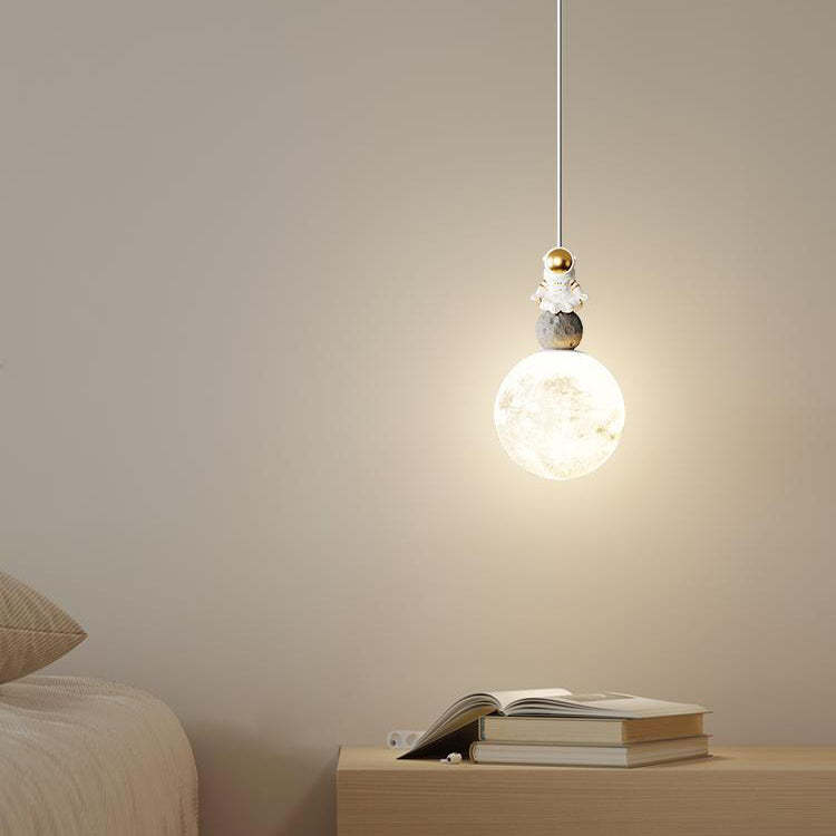 Minimalist Astronaut Moon Iron Resin LED Pendant Light