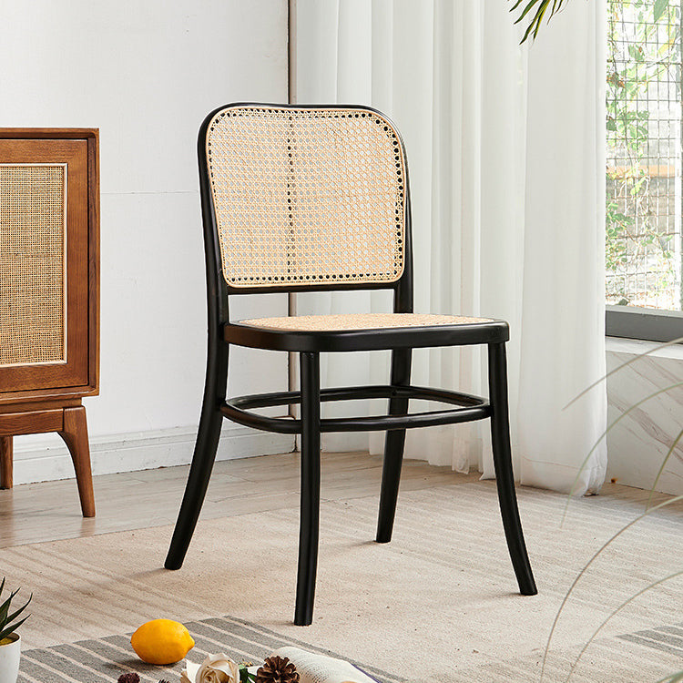 Retro Grid Wood Rattan Dining Chair