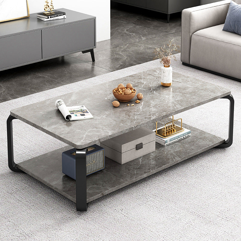 Minimalist Rectangular Metal Marble Coffee Table