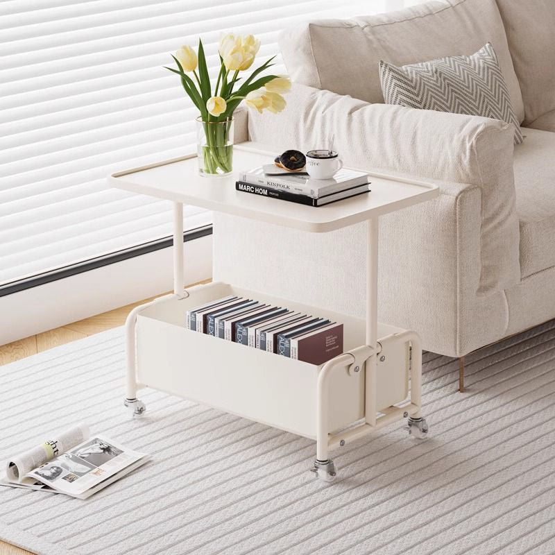 Modern Tray Leather Movable 2-Tier End Table — Orange - Stainless Steel
