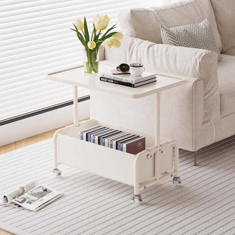 Modern Tray Leather Movable 2-Tier End Table — Orange - Stainless Steel