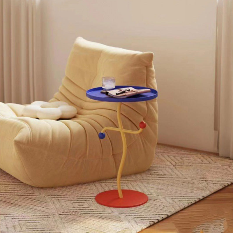 Contemporary Color-Block Iron Tray End Table