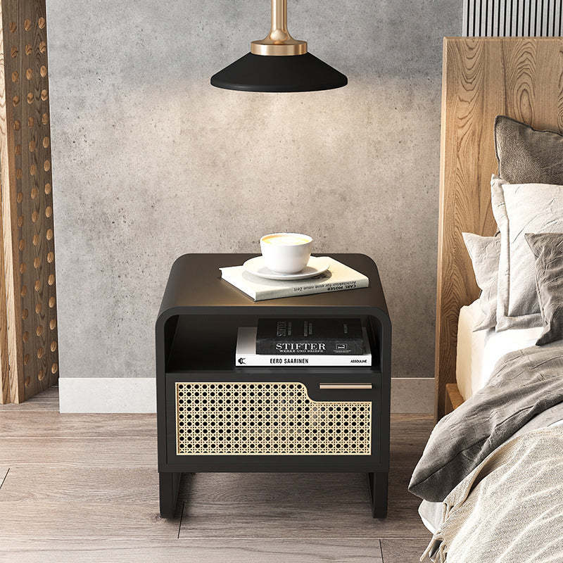 Minimalist Wood Rattan 1-Drawer Nightstand