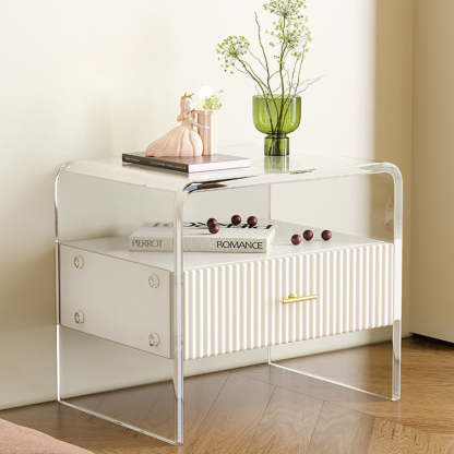Modern Acrylic Rectangular Nightstand 1-Drawer