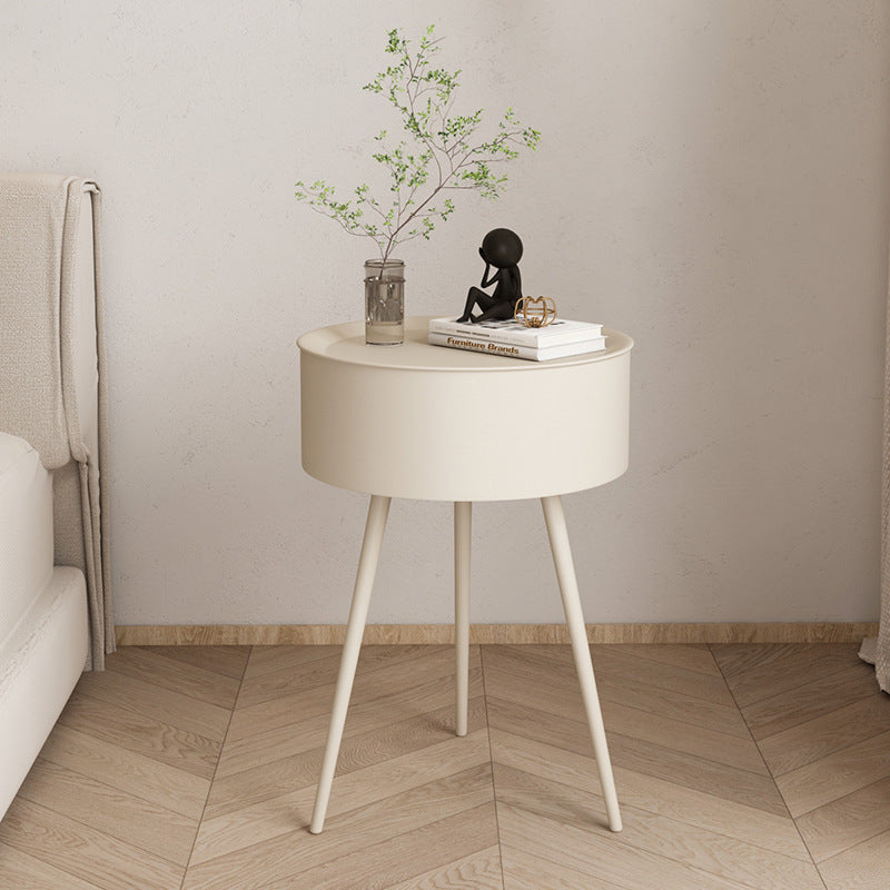 Minimalist Round Iron 1-Storage Nightstand — Standard White