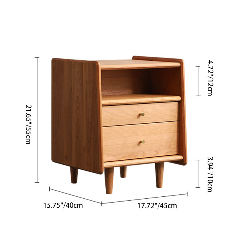 Retro Cherry Wood Oak Walnut 2-Drawer Nightstand — Walnut