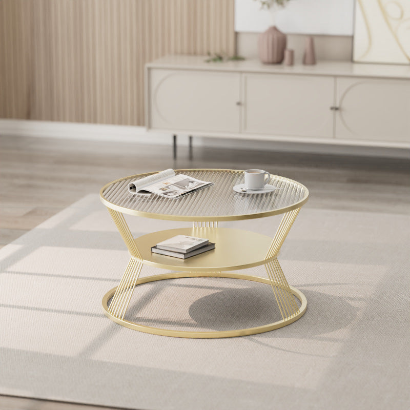 Minimalist Hourglass Glass Iron 2-Tier Coffee Table