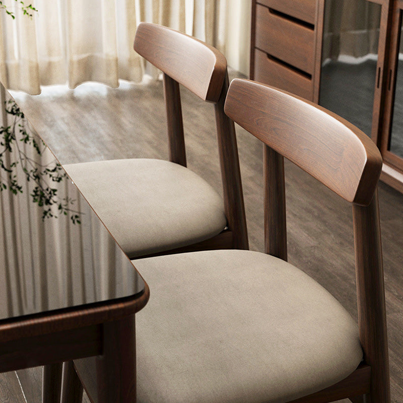 Retro Double-Layer Nappa Leather Open-Back Dining Chair — Log Color Wood Frame + White Nappa Leather Seat