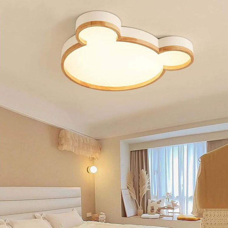Nordic Wood Bear LED Kids Flush Mount Light