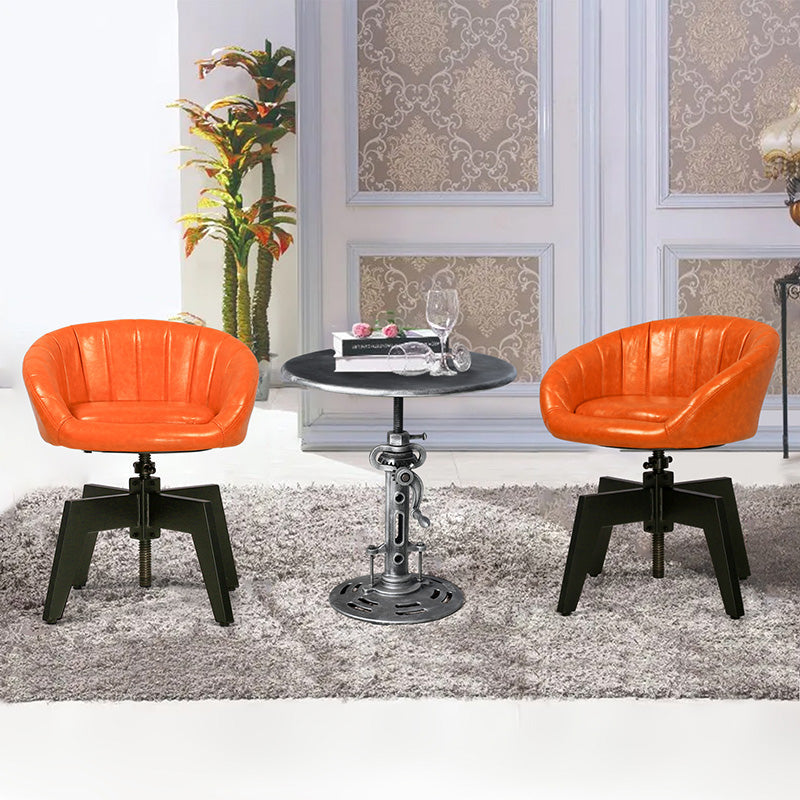Retro Arc Liftable PU Leather Iron Dining Chair — Orange