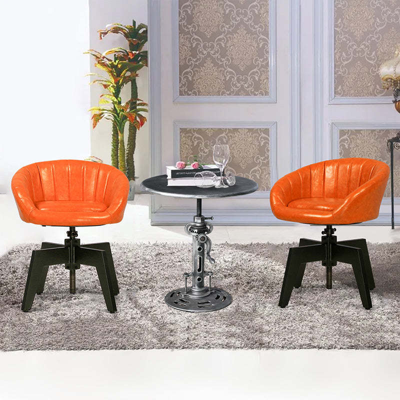 Retro Arc Liftable PU Leather Iron Dining Chair — Orange