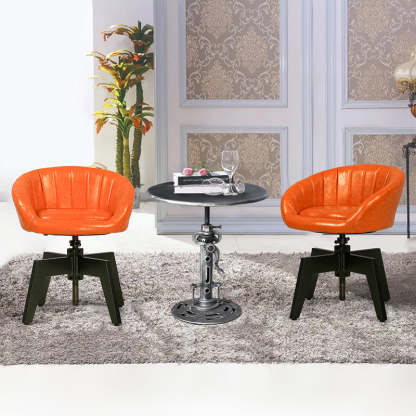 Retro Arc Liftable PU Leather Iron Dining Chair — Orange