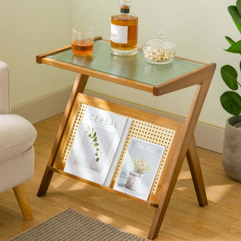 Geometric Bamboo Glass Side Table