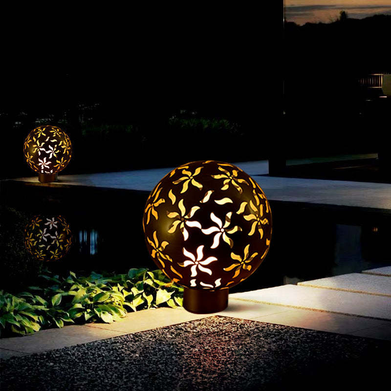 Industrial Solar Stainless Steel Carved Sphere Post Light