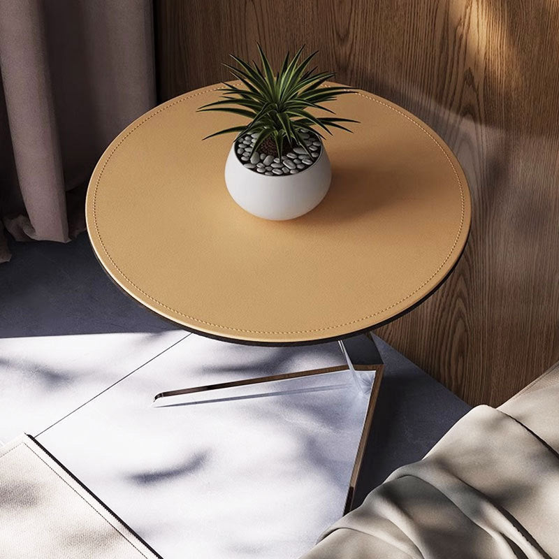 Minimalist Round Leather Steel End Table