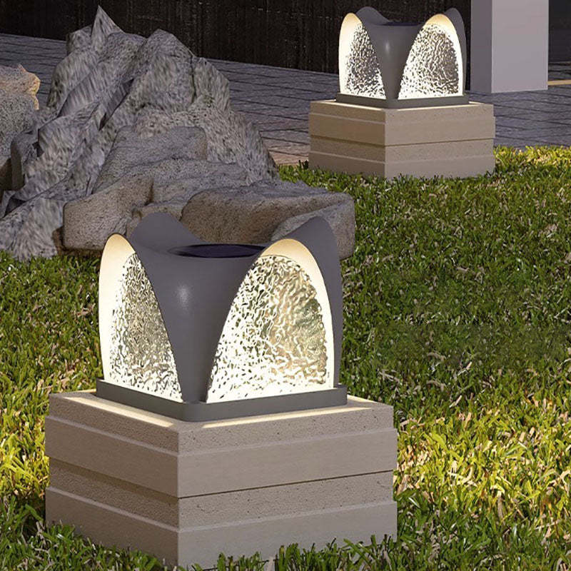 Art Deco Solar Curve Cube LED Outdoor Landscape Light