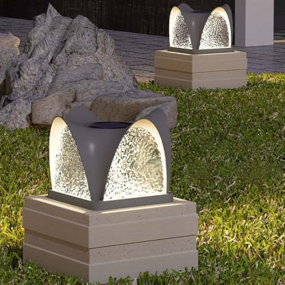 Art Deco Solar Curve Cube LED Outdoor Landscape Light