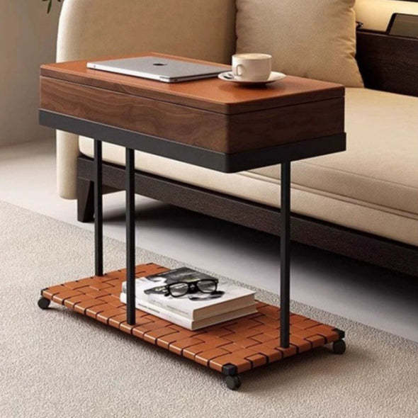 Vintage Solid Wood Rectangular Side Table 2-Tier