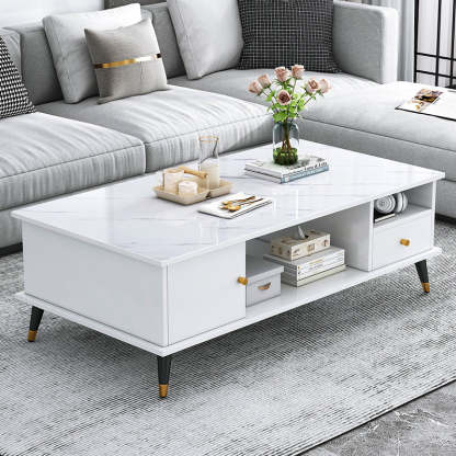 Nordic Rectangular Engineered Wood Iron Coffee Table