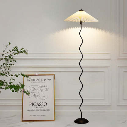 Vintage Pleated Fabric Floor Lamp — Remote control +Infinitely Dimmable / Pale Yellow / 220V-240V For UK/AU